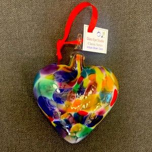 Artisan blown glass ornament - heart shaped - by Glass Eye Studio